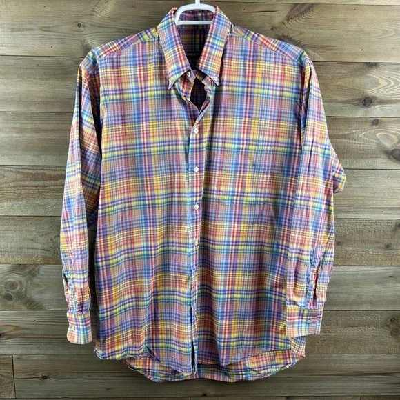 Gitman Brothers Mens Shirt Long Sleeve Button Plaid Colorful Made In USA Large - Picture 1 of 8